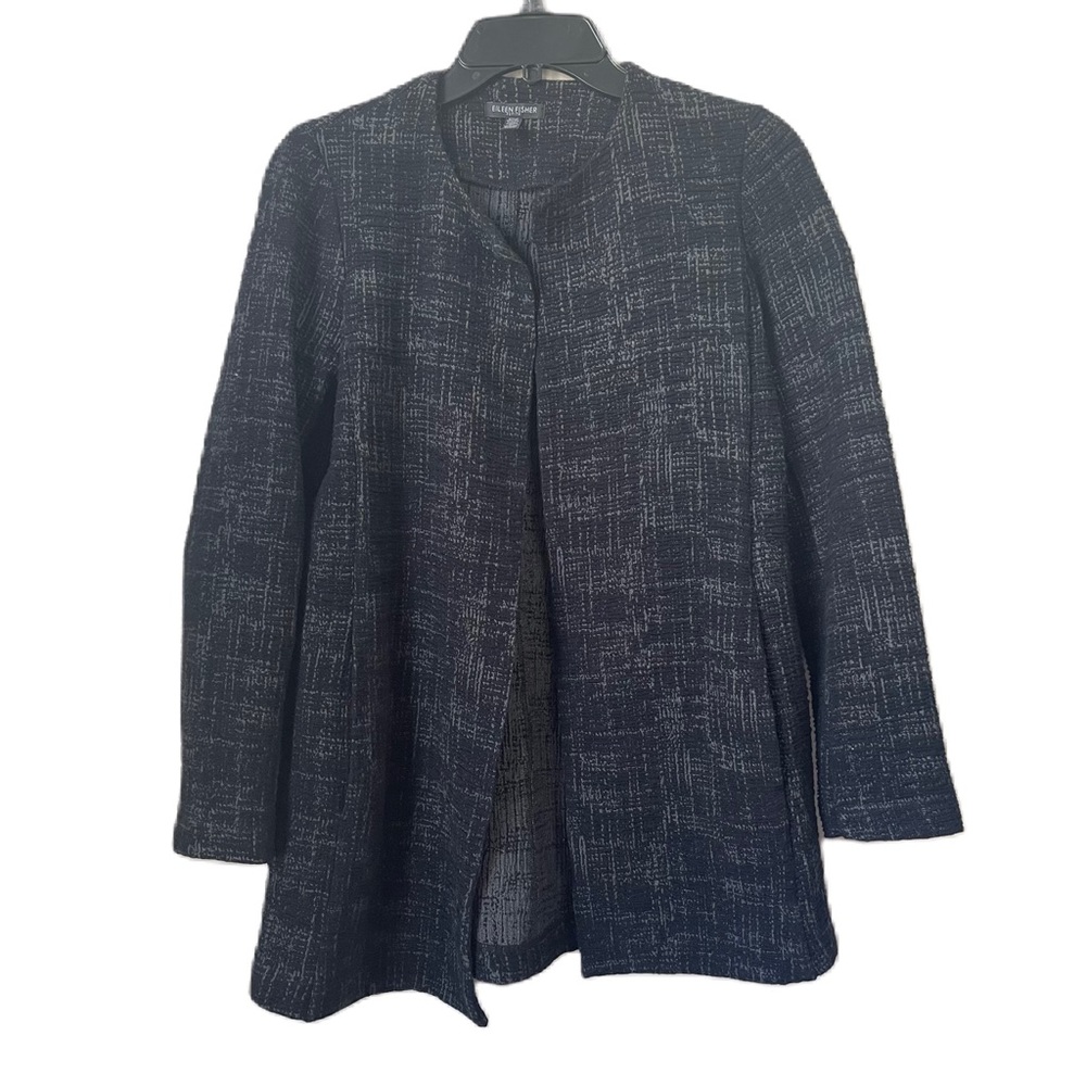 Eileen Fisher crosshatch textured longline open front cardigan jacket size PS